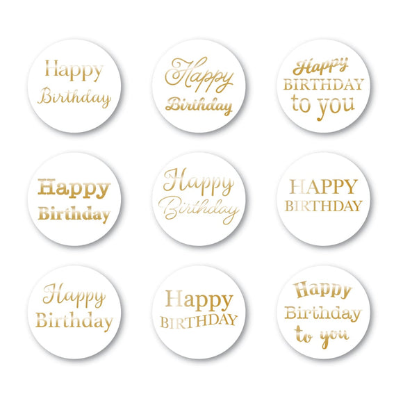 ST010 Happy Birthday Foil Greetings White Circle Tabs