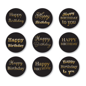 ST011 Happy Birthday Foil Greeting Black Circle Tabs