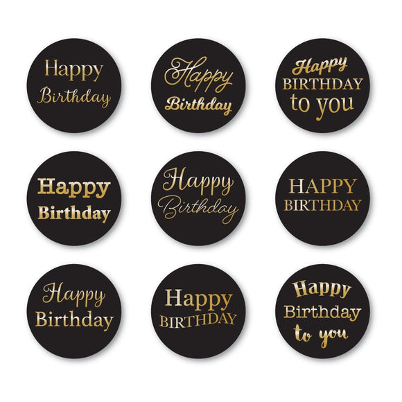 ST011 Happy Birthday Foil Greeting Black Circle Tabs
