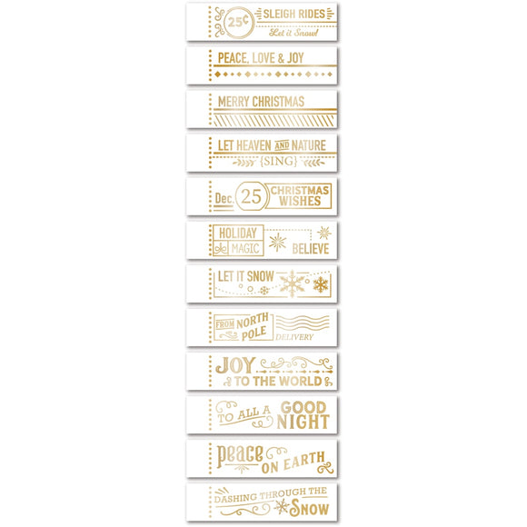 ST022 Christmas Labels Foil Greetings White Tabs