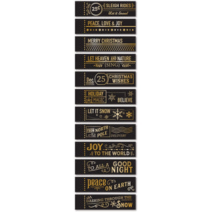 ST023 Christmas Labels Foil Greetings Black Tabs