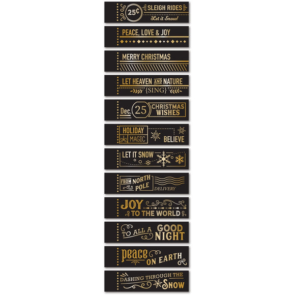 ST023 Christmas Labels Foil Greetings Black Tabs
