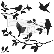 TCW713s Birds on Branches 6 x 6 Stencil